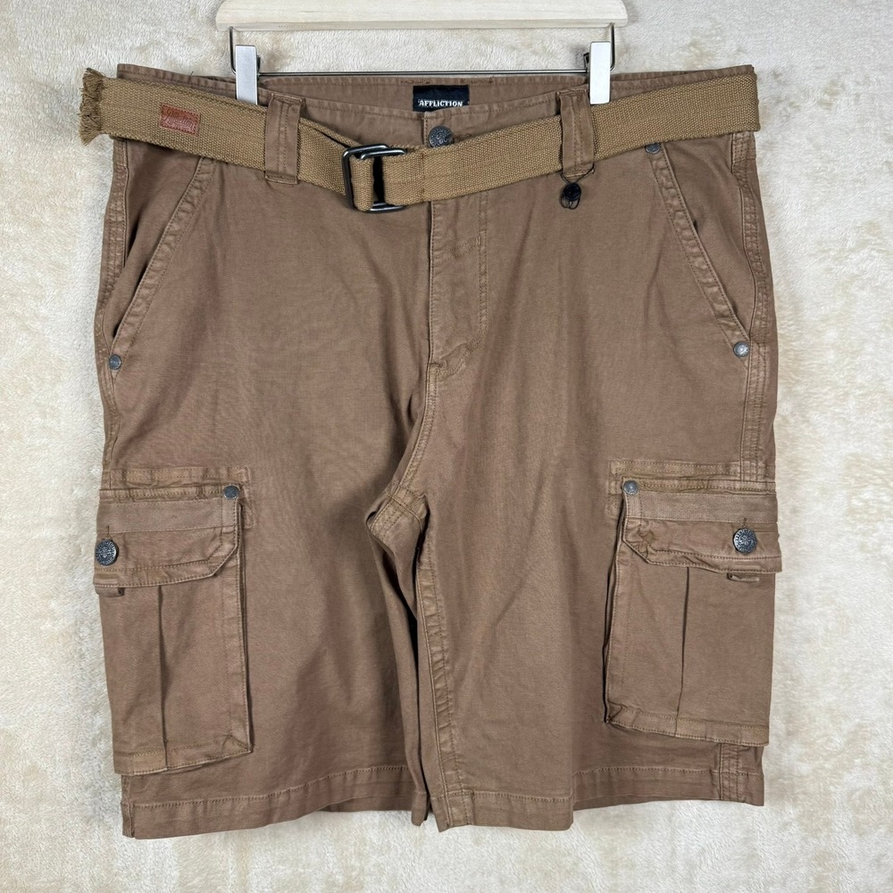 Affliction‎ Men's "Strike Cargo" Shorts NWOT Size 40 Brown Utility Belted Casual